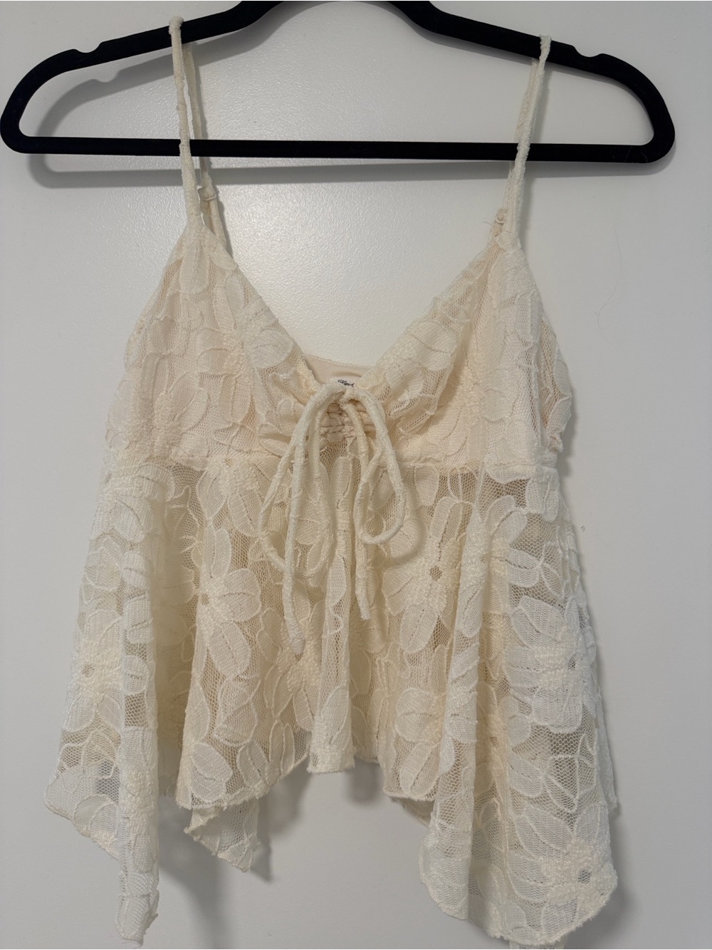 Cream Floral Lace Tie-Front Cami